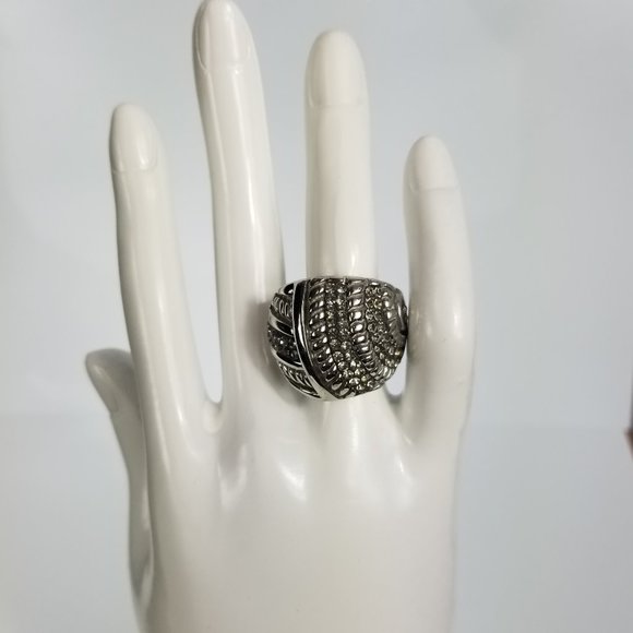 Stately Steel Stainless Ring with Clear Crystals - Picture 1 of 4